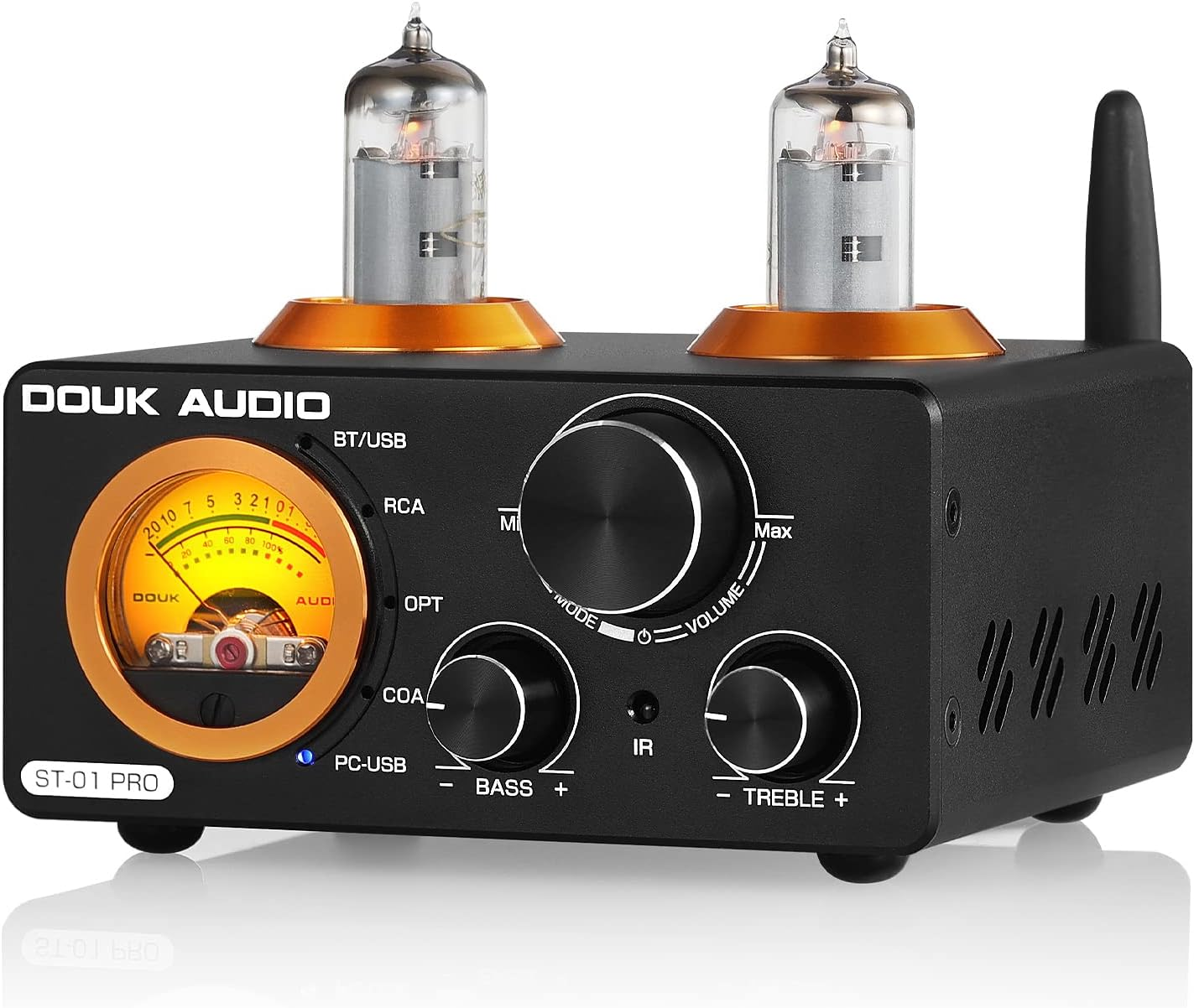 Douk Audio ST-01 PRO 200W Bluetooth Amplifier, 2 Channel Vacuum Tube Power Amp with USB Dac/Coaxial Optical Inputs/Vu Meter/Treble Bass Control for Home Theater/Stereo Speakers (Upgrade Version) image number 3