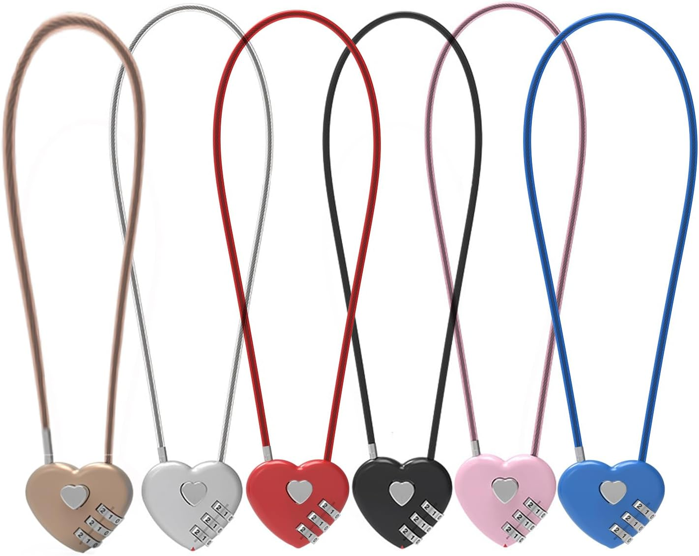 Maizoon 6 Pack Love Heart Combination Lock 3 Digit Waterproof Padlock with 400MM/15.75IN Steel Wire Resettable Code Combo Suitable for Luggage Motorcycle Helmet Backpack School Locker image number 3