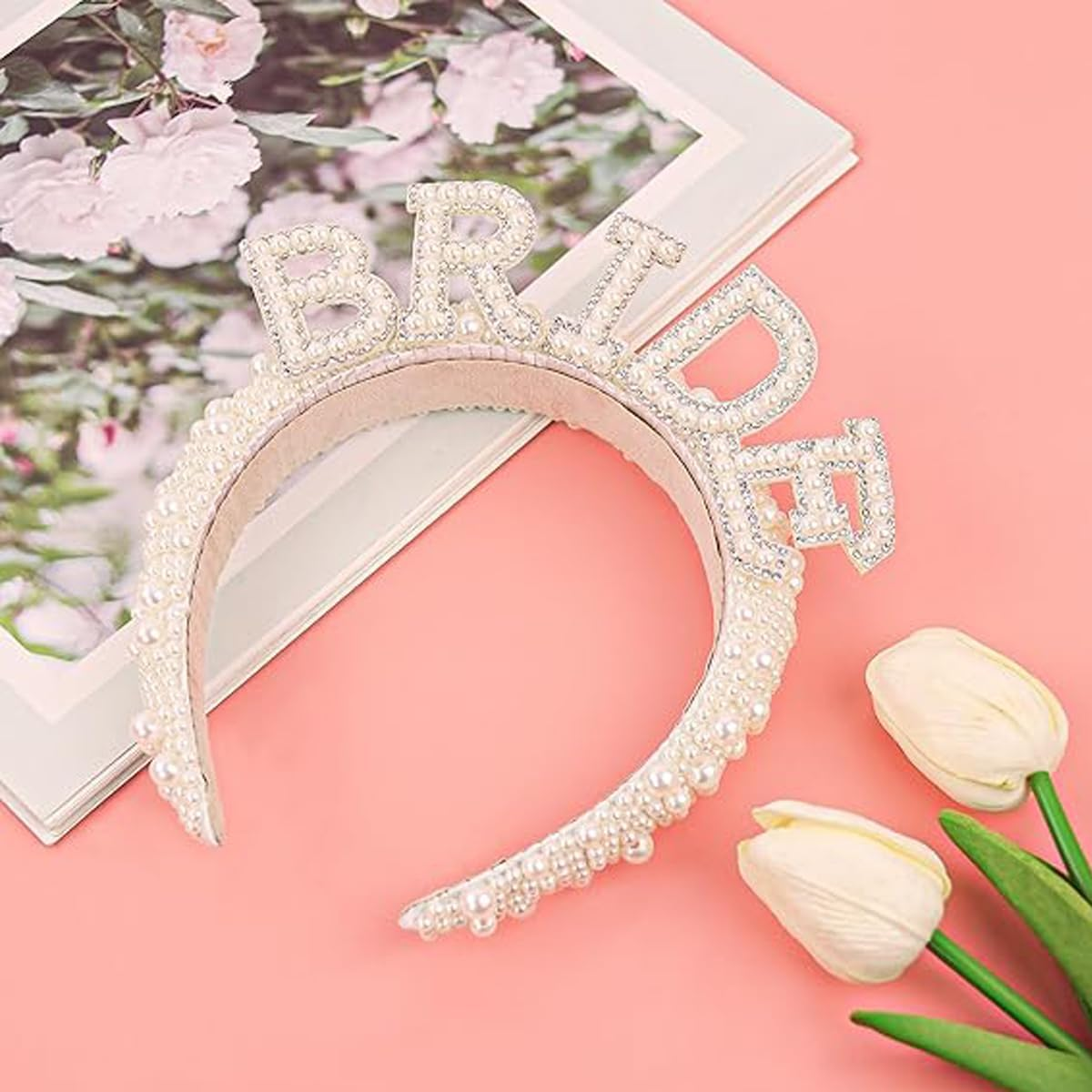 Pearl Bride Headband, Ideal for Bachelorette Party Decorations Bridal Shower Wedding and Engagement Parties.