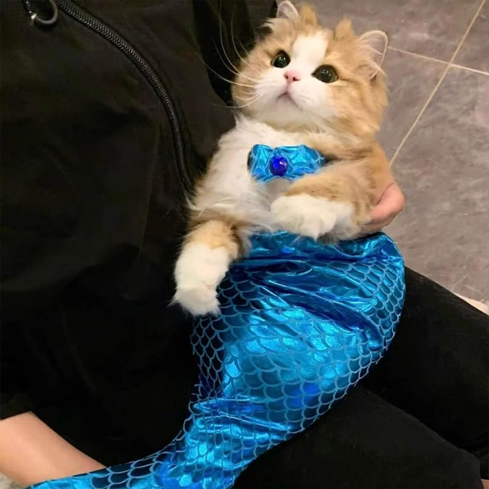 Cat Mermaid Costume, Cat Mermaid Outfit, Mermaid Costume for a Small Dog or Cat, Cat Mermaid Fishtail Decoration Clothes, Mermaid Cat Birthday Outfit, Creative Funny Photo Props (Red, L(5KG-10KG)) image number 6