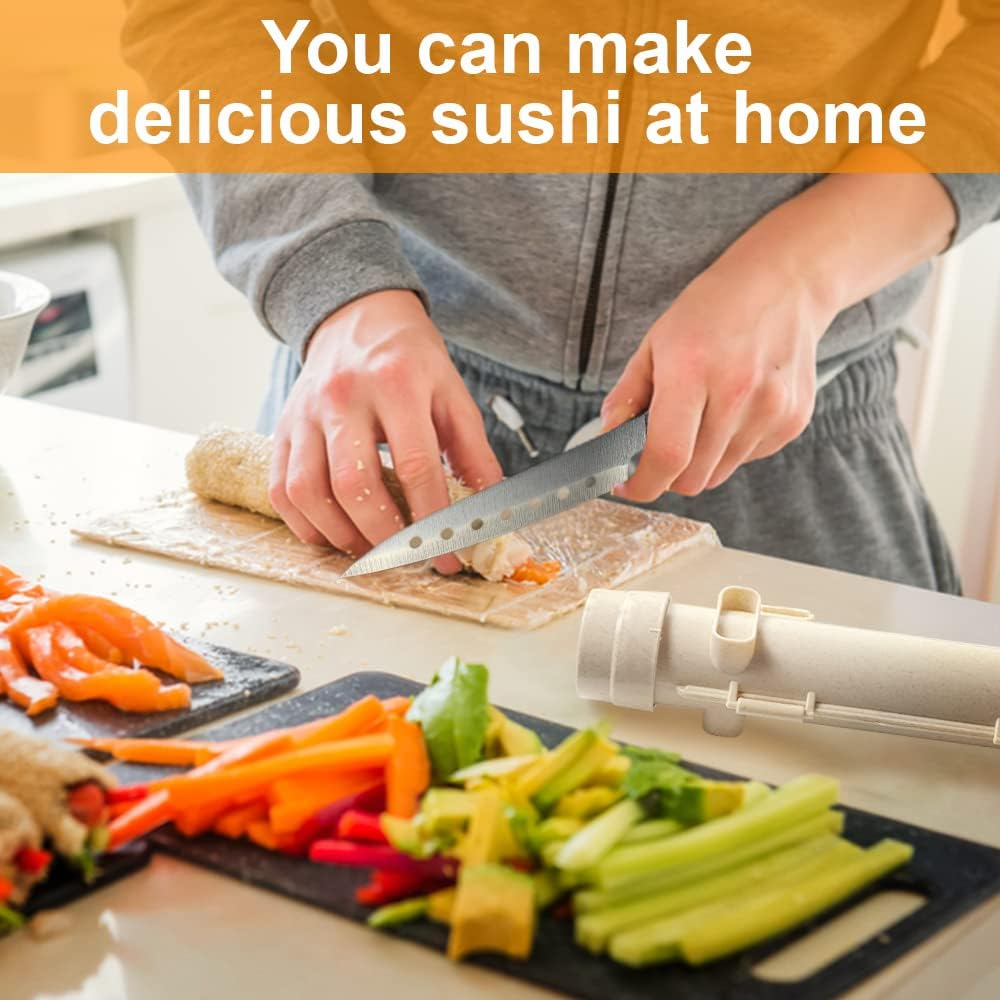 DIY Sushi Making Kit for Beginners, Simple Home Sushi Maker Tools Set - 22 in 1 Sushi Bazooka Roller Kit with Chef&rsquo;S Knife, Bamboo Mats, Bazooka Roller, Rice Mold, Sushi Mats, Rice Paddle image number 6