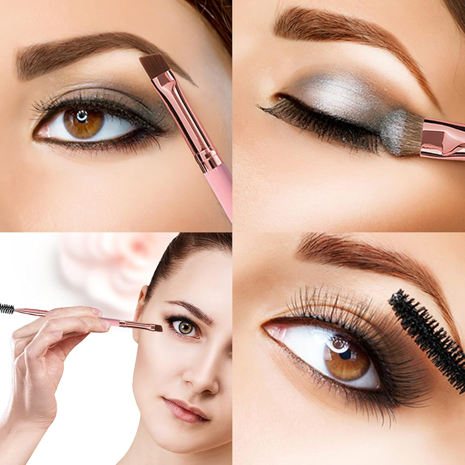 Duo Eyebrow Brush, Spoolie Brush and Angled Brow Brush Eyelash Brush for Eye Makeup. (5Pcs, Pink) image number 6