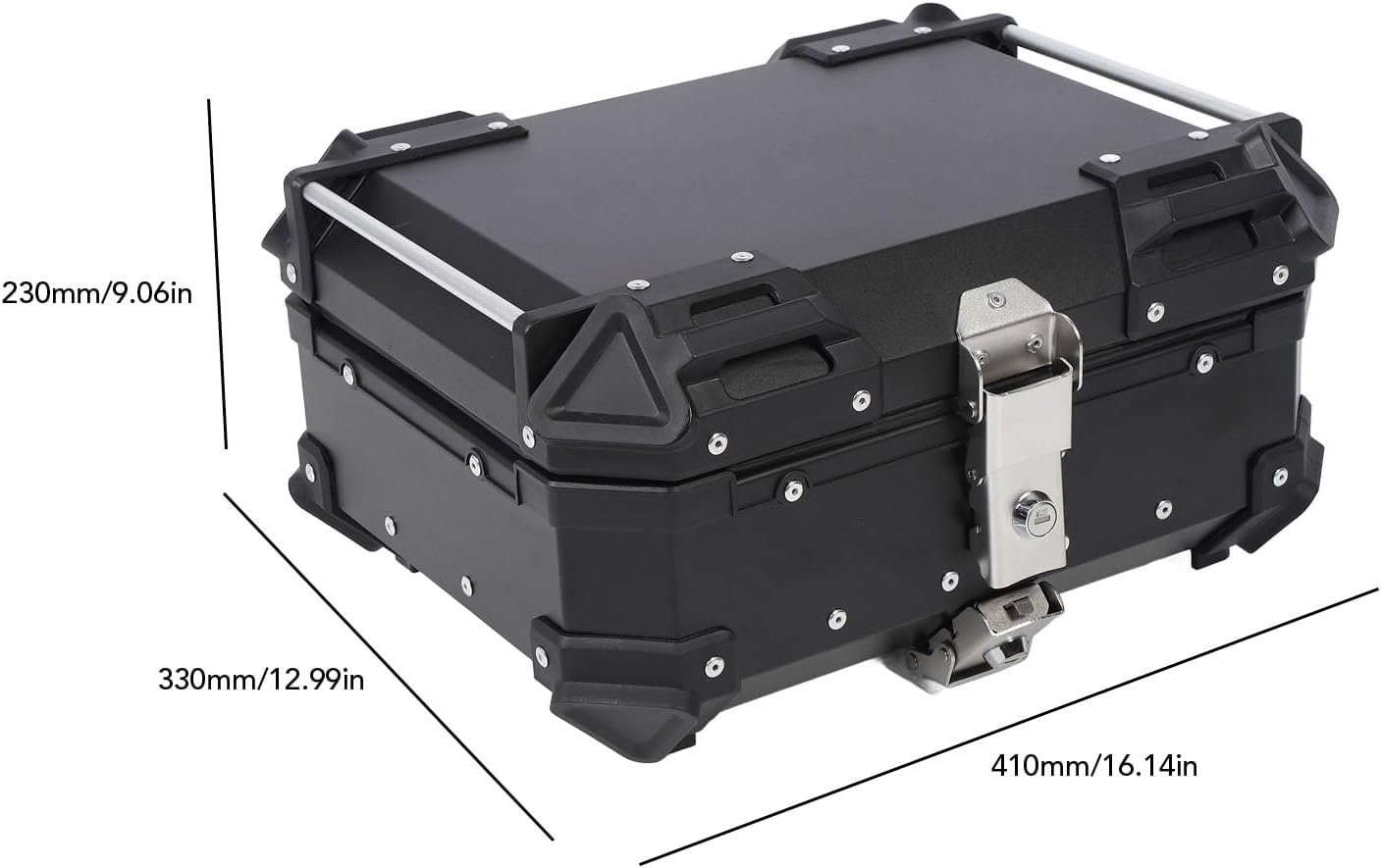 25L Motorcycle Top Case Tail Box, Aluminum Alloy Water Proof Universal Trunk Storage Case, Motorbike Rear Top Box with Safety Lock & Shockproof Lining (Black) - Silver image number 6