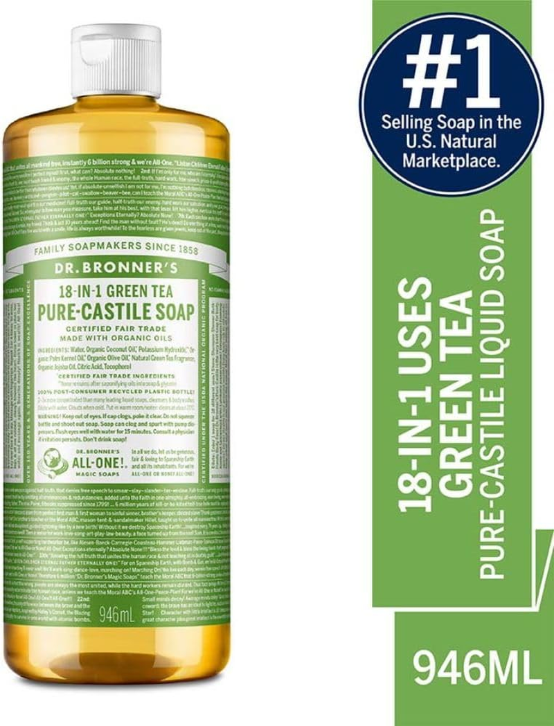 Dr. Bronner'S - Pure-Castile Liquid Soap - 18-IN-1 Multi-Purpose Soap for Humans, Homes & Pets - Green Tea - 946 Ml image number 1