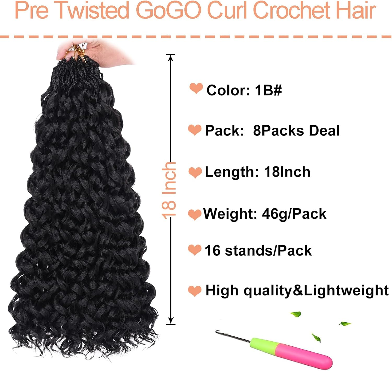 Mscat Gogo Curl Crochet Hair 18 Inch 8 Packs Black Ocean Wave Crochet Hair Pre Looped Deep Twist Goddess Box Braids Short Curly Water Wave Synthetic Braiding Hair for Women Girls Kids (8 Packs, 1B#) image number 5