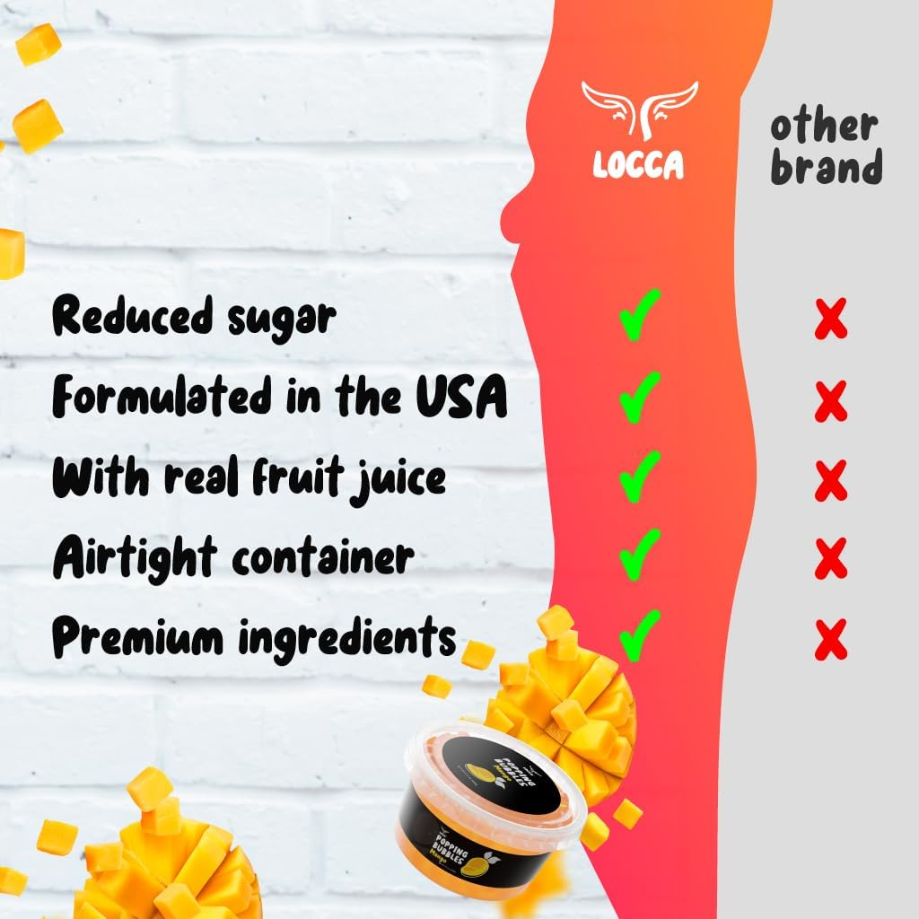 Locca - Bubble Tea Pearls - Popping Boba Pearls - Instant Tapioca Pearls for Bubble Tea Kit - 4 Pack - Mango -Blueberry | Blueberry - Lychee - Strawberry- 490G image number 6