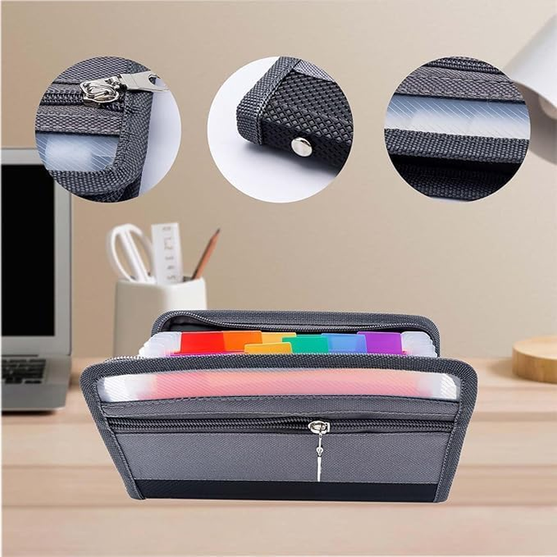 Expanding File Folder with Zipper &ndash; 13 Pockets Document Organizer, Portable Accordion Document Wallet for Home/Office/School, Includes 24 Multicolor Labels (Black) (A6-Size) image number 2