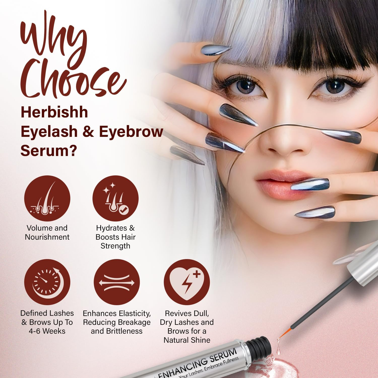 Herbishh Eyelash & Eyebrow Enhancing Serum Combo &ndash; Complete Eye Care Growth Formula for Fuller Lashes & Brows, Safe for Lash Extensions, Growth Serum, Fragrance-Free, 0.135 Fl. Oz Each image number 1