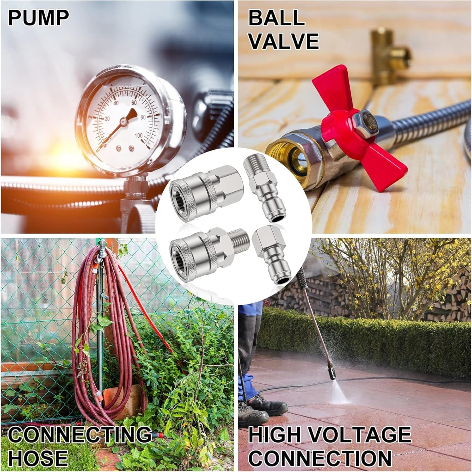 4 Pcs Pressure Washer Adapter Set, 3/8 Inch Pressure Washer Fittings, Pressurewasher Quick Connect Adapter Kit, Stainless NPT Female and Male Thread image number 3