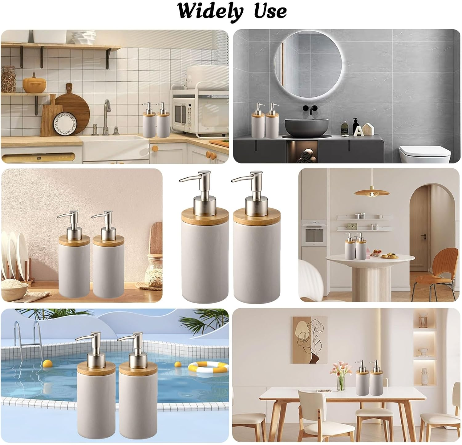 2Pcs Ceramic Dish Soap Hand Soap Dispenser, 400Ml Hand Soap Dispenser Set Kitchen Decorative Pump Jar Dispenser Refillable Liquid Wash Dispenser Bottle for Bathroom, Countertop, Kitchen (Grey) - Black image number 5