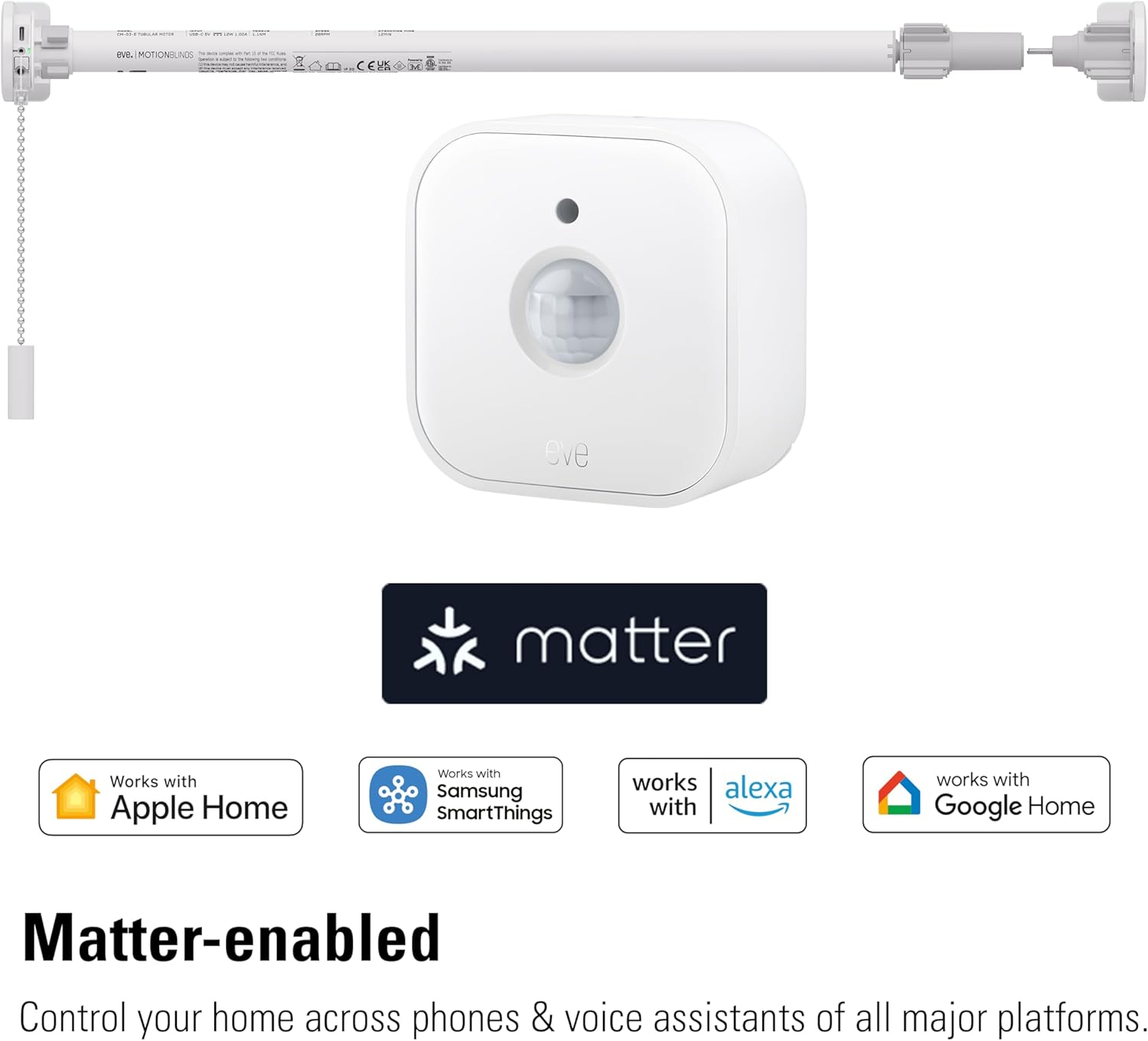 Eve Smart Shading Set (Matter): 1 Eve Motionblinds Upgrade Kit for Roller Blinds (Motor to Upgrade Existing Indoor Blinds) & 1 Eve Motion (Smart Motion and Light Sensor), Requires Thread Border Router image number 4