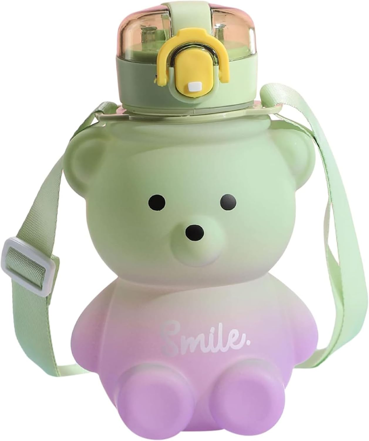 Yeanifeana Cute Teddy Bear Water Bottle 27Oz with Straw & Adjustable Strap, Bpa-Free Leakproof Portable Drinking Cup for Girls, School, Sports, Travel (Yellow)