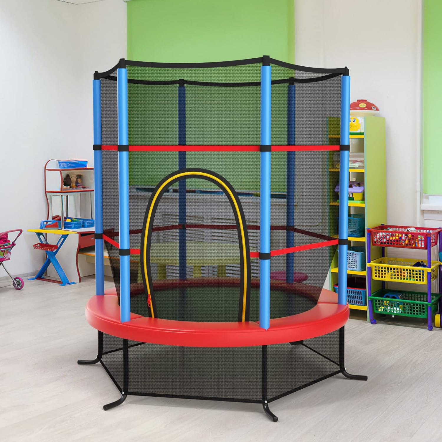 HONEY JOY 5.3FT Kids Trampoline, Toddler Trampoline W/Safe Enclosure Net, Accessories Bag, Jumping Pad, Indoor Outdoor Recreational Trampoline W/Heavy Duty Steel Frame, Max Load 45KG