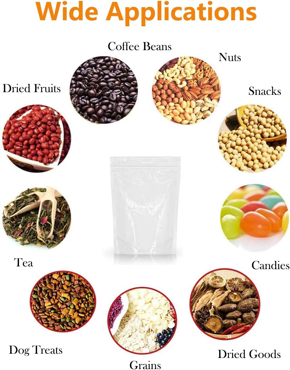100PCS Lolly Food Bags, 14X20Cm Stand up Clear Pouches, Smell Proof Candy Storage, Reclosable Reusable Zip Lock Containers, Sealable Treat Bags for Snacks Beans Coffee