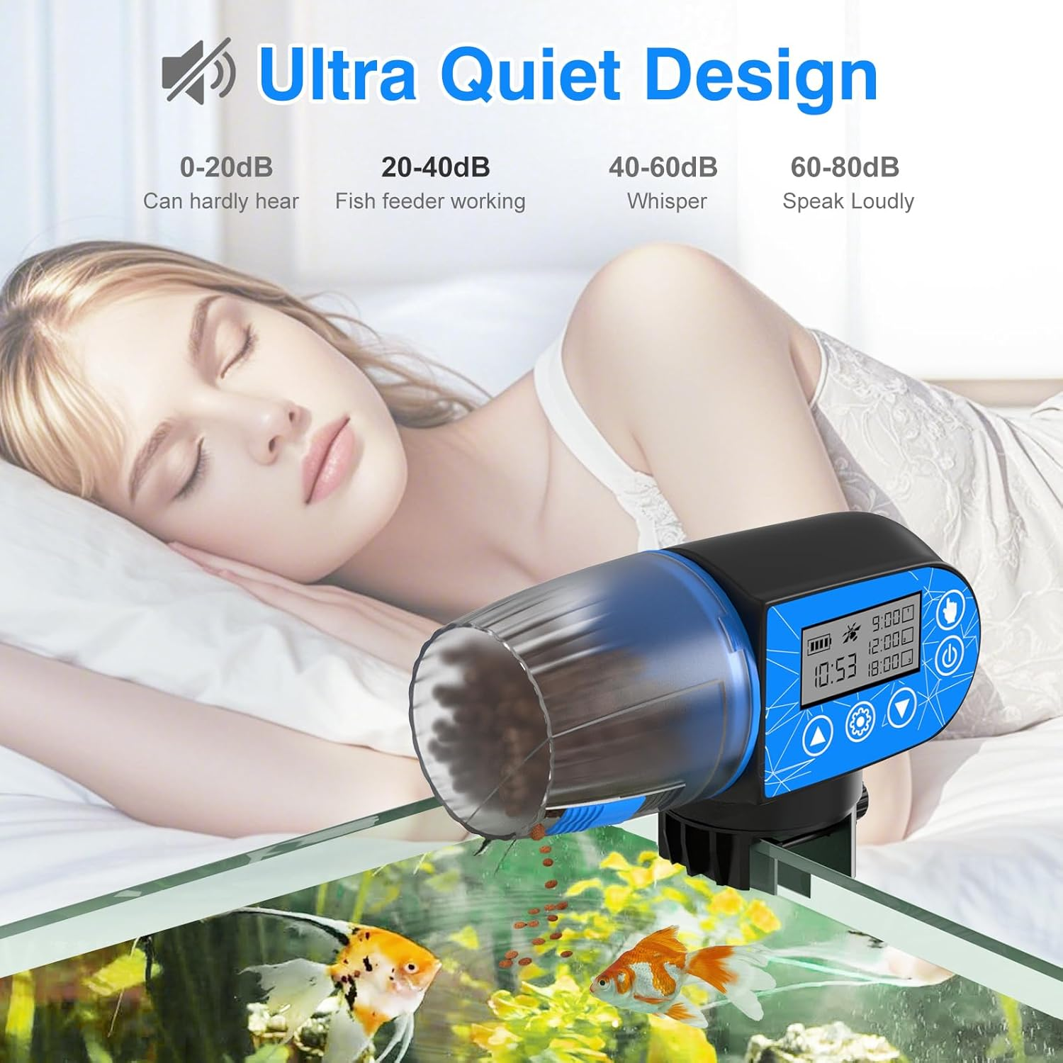 Automatic Fish Feeder, Beedove Fish Feeder with Timer, Moisture-Proof Fish Food Dispenser with LCD Display, Large Capacity Auto Fish Feeder Turtle Feeder for Small Tank, Big Aquariums, Pond (Blue) image number 5