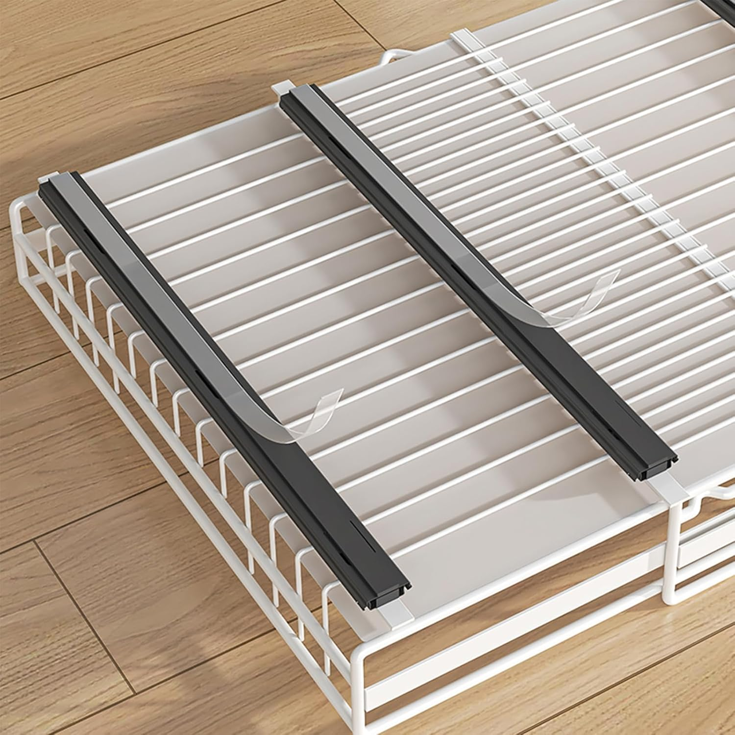 TOJUNE Pull Out Cabinet Organizer, Adjustable Expandable 3-Slide Rails Drawers, Self Adhesive/Punch with Nano Film for Kitchen, Pantry, Shelves Storage, Living Room, Bathroom (White, Large) image number 1