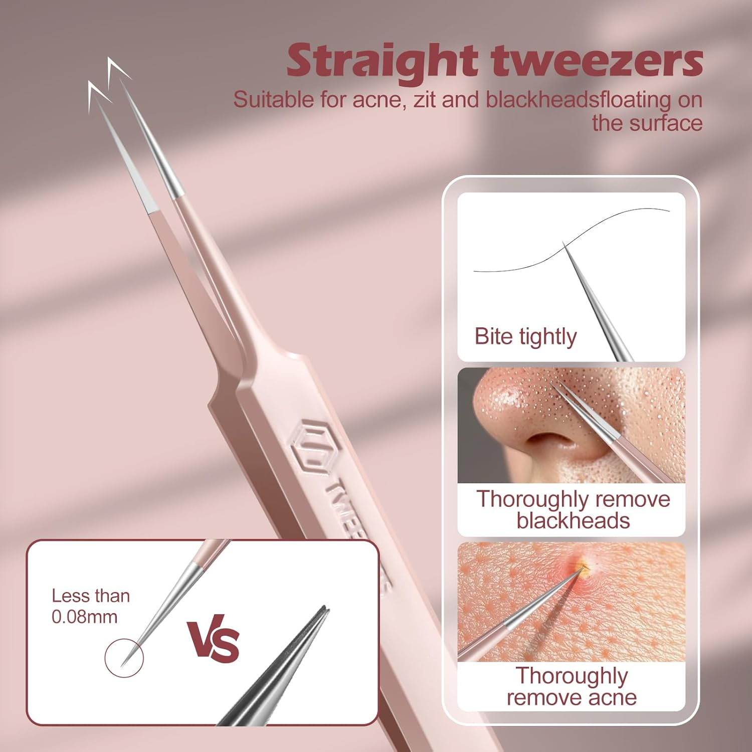 WSYUB Professional Facial Blackhead Remover Tweezers,Extractor Acne Removal, Pimple Popper Tool Kit, Clip for Whiteheads, Acne Clip, Ingrown Hairs Tweezers, Blackheads Tweezers image number 2