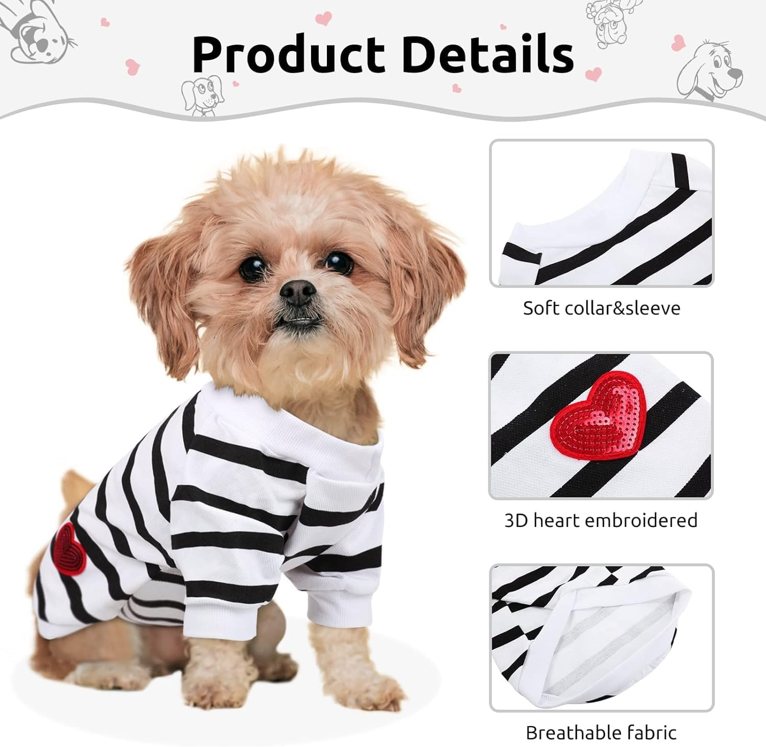 Pet Dog Striped T-Shirt Dogs Cats Vest Spring Summer Pet Apparel Tee Shirt Suitable for Small and Medium Large Pets (White, S)