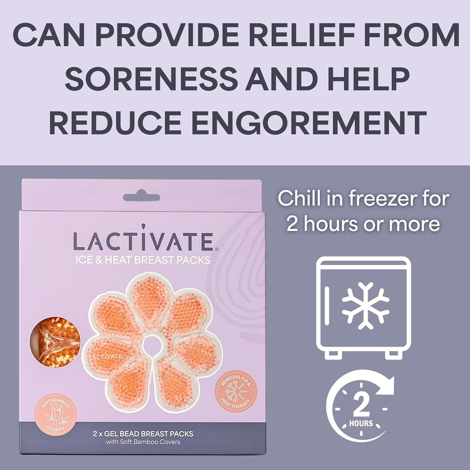 Lactivate Breast Ice Pack & Heat Pack &ndash; Set of 2 Reusable Hot & Cold Gel Bead Nursing Pads with 4 Soft Bamboo Covers for Breastfeeding Relief and Pumping Support - Breastfeeding Therapy Packs image number 6