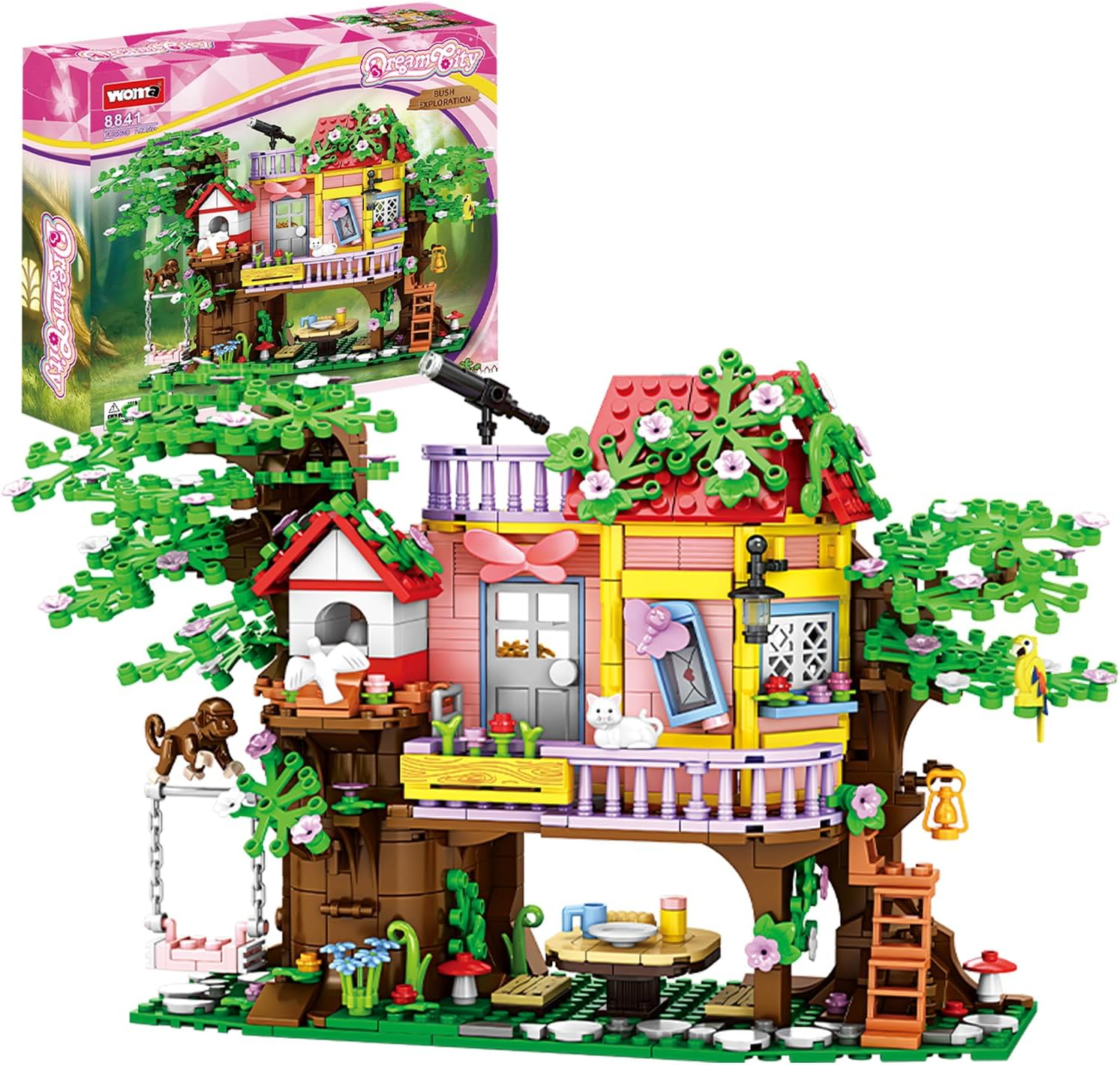 WOMA Tree House Building Set, 840 PCS Tree House Building Block Kit for Girls, Friendship Tree House Toy with Swing Animals Flowers, Polly Pockets for Girls 6-12 image number 5
