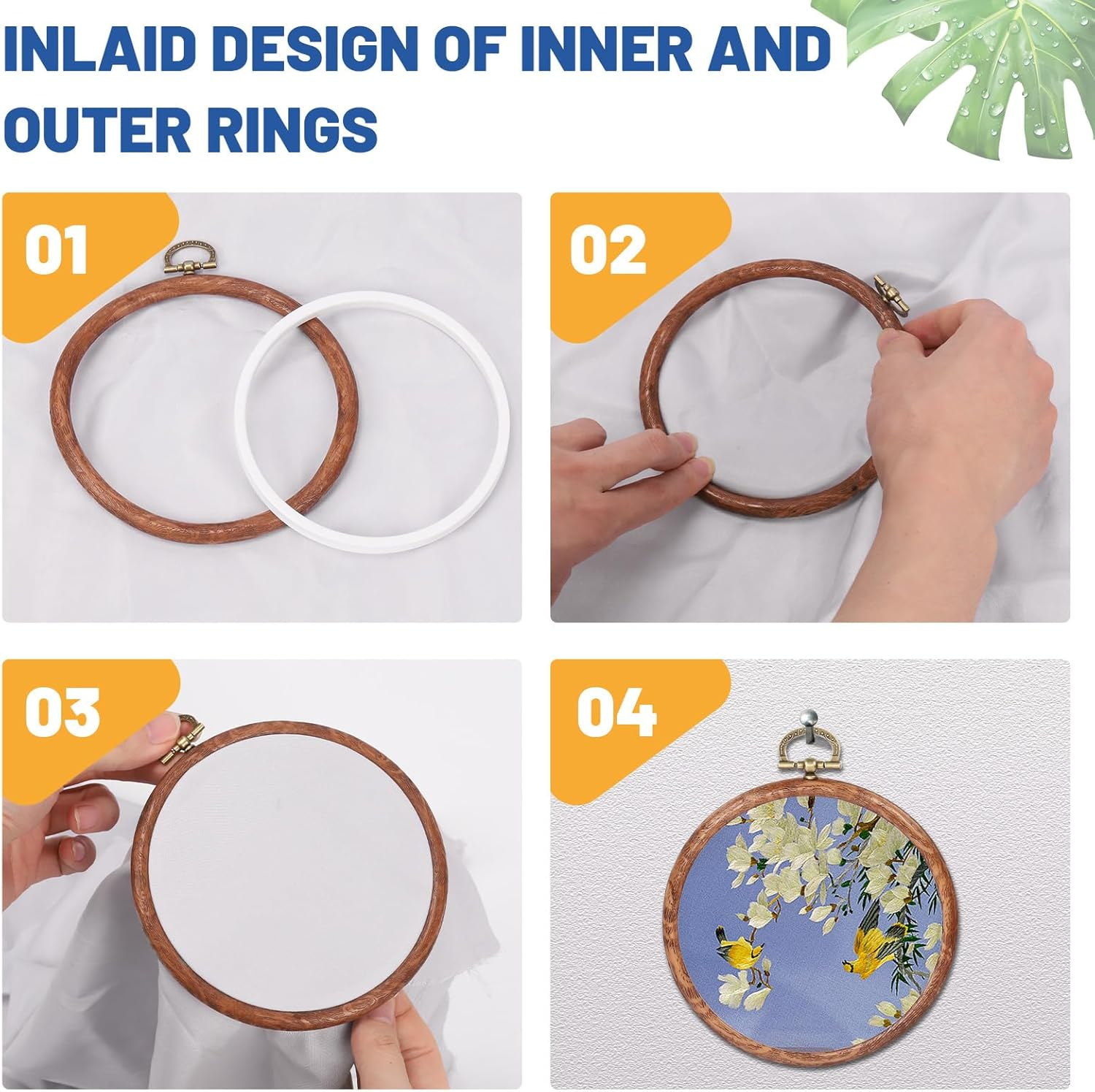 Glarks 4Pcs Embroidery Hoops Set Imitated Wood Display Frame, Circle/Oval/Octagon Reusable Cross Stitch Hoop Ring Ideal for Art Craft DIY Sewing and Hanging Ornaments Decor image number 1