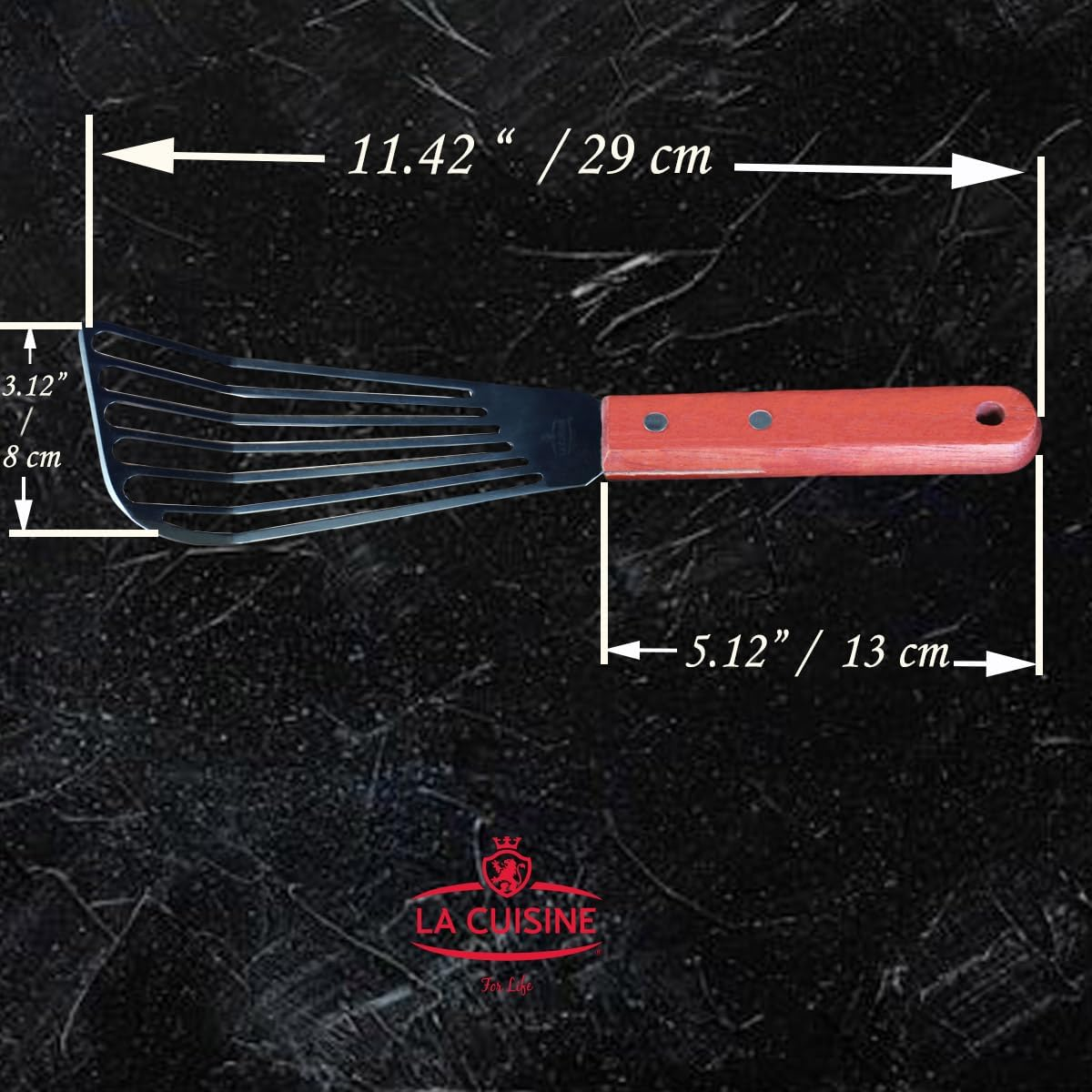 La Cuisine Fish Slotted Spatula Turner with Beveled Edged Stainless Steel, for Flipping Fish Egg Pancake Patties Fries. Blade 6.5", Size 11" image number 1