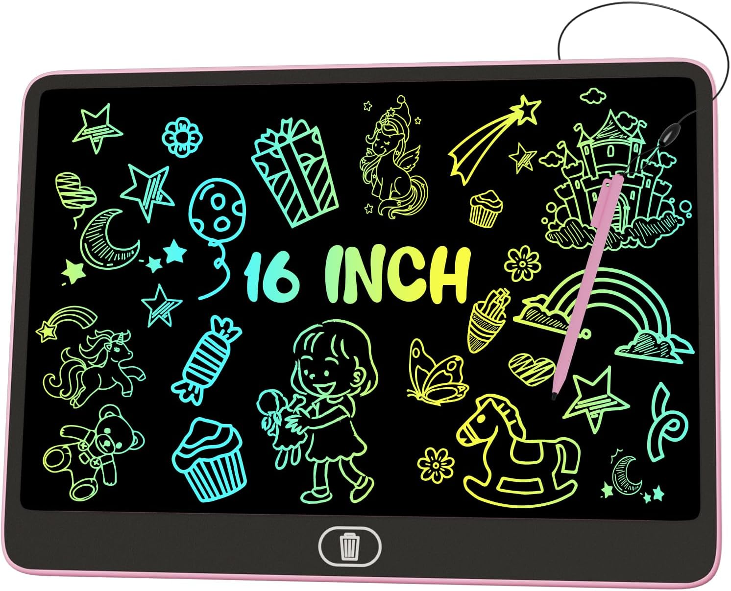 Electight 16 Inch LCD Writing Tablet for Kids [Upgraded], Colorful Doodle Board, Eye Protection Drawing Tablet with High Brightness, Birthday Gift & Trip Toy for 3-8 Years Old Boys and Girls (Pink) image number 5