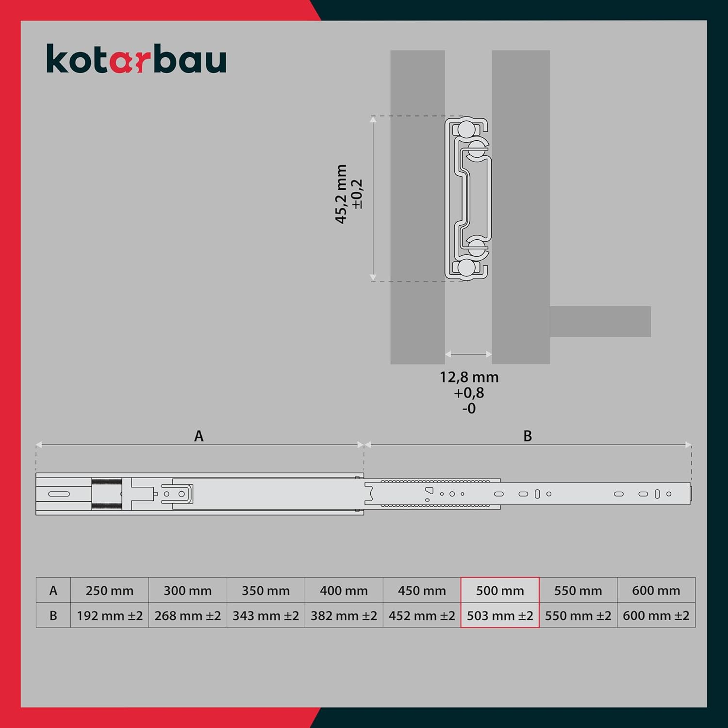 KOTARBAU Drawer Runners, Full Extension, Drawer Runners, 500 Mm, Self-Closing, Steel Drawer Runners, Soft Close Pull-Outs, Drawer Runners for Drawers, Full Extension, Telescopic Runners image number 5