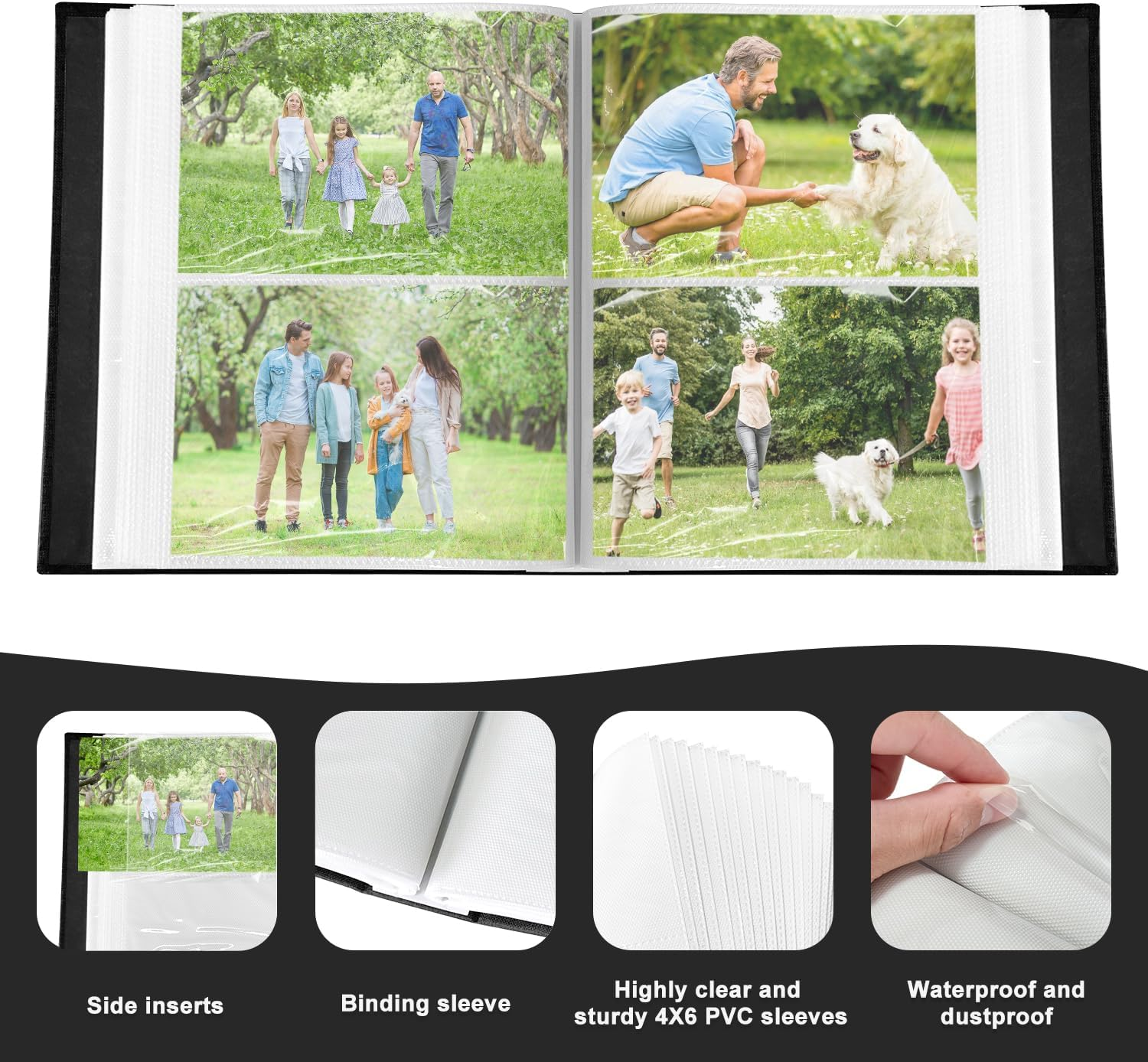 200-Pocket Photo Album 4X6 - Slip-In Picture Album with Linen Cover & Display Window, Vertical Photo Book for Wedding, Family, Baby, Anniversary & Vacation Memories (Holds 200 Photos) image number 3