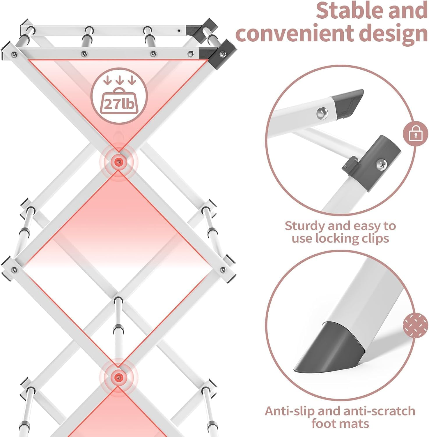Misenfar 3-Tier Laundry Drying Rack, Expandable Metal Clothes Dryer, Collapsible Towel Rack, Air Drying Rack, Indoor/Outdoor Use (White) image number 4