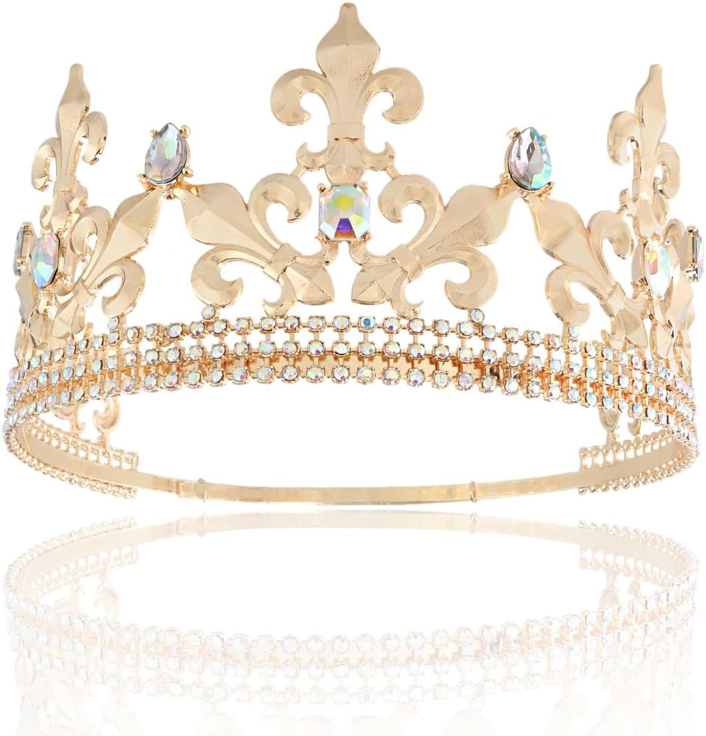 Royal King Crown Men Metal Prince Crowns Tiaras Full round for Christmas/Wedding/Prom/Pageant/Birthday Party/Photography