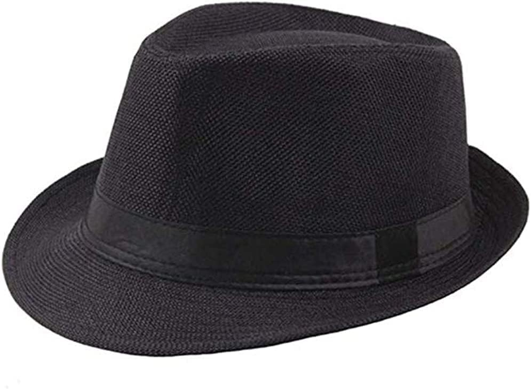 Mens Short Brim Straw Fedora Hat Summer Beach Sun Hat Jazz Hat Light Weight Panama Cap image number 2
