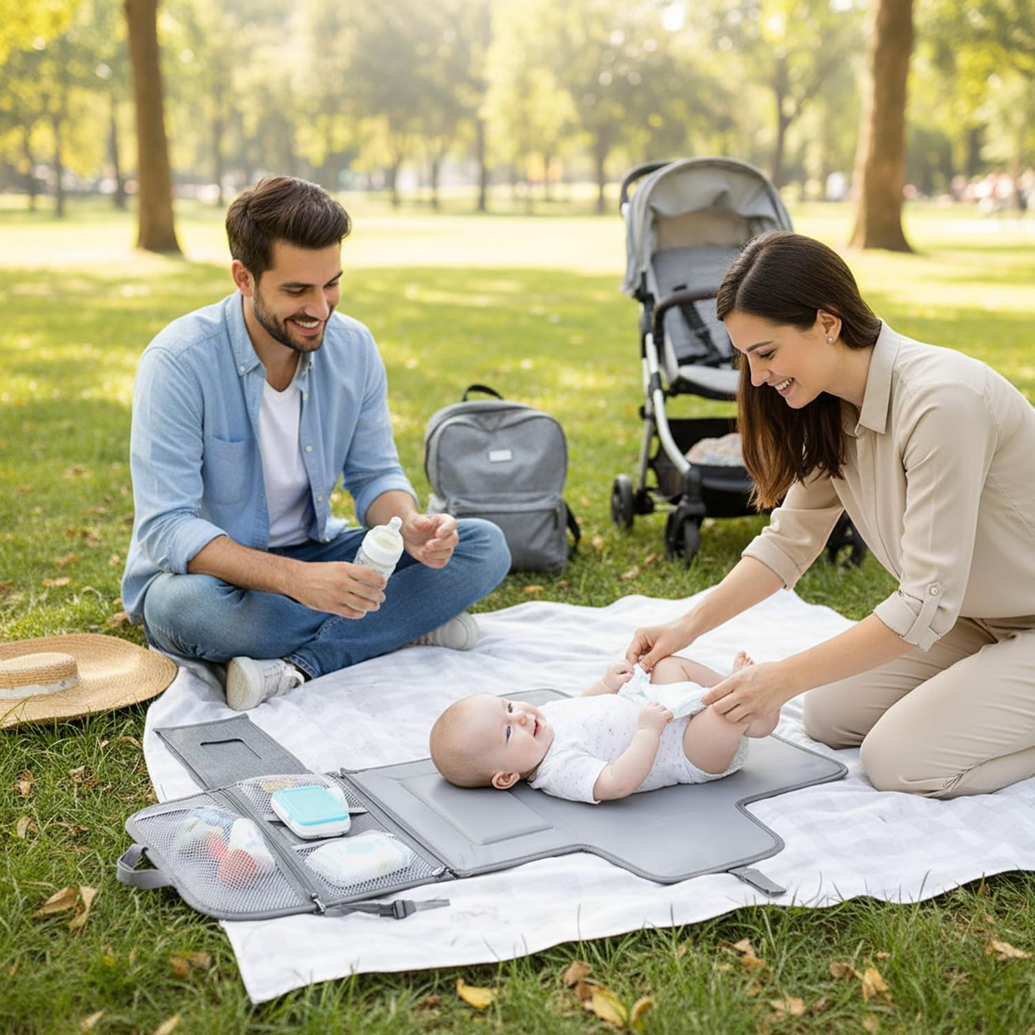 Portable Change Mat for Baby, Travel Changing Pad with Foldable Design and Wipeable Surface in Grey - Mecus image number 5