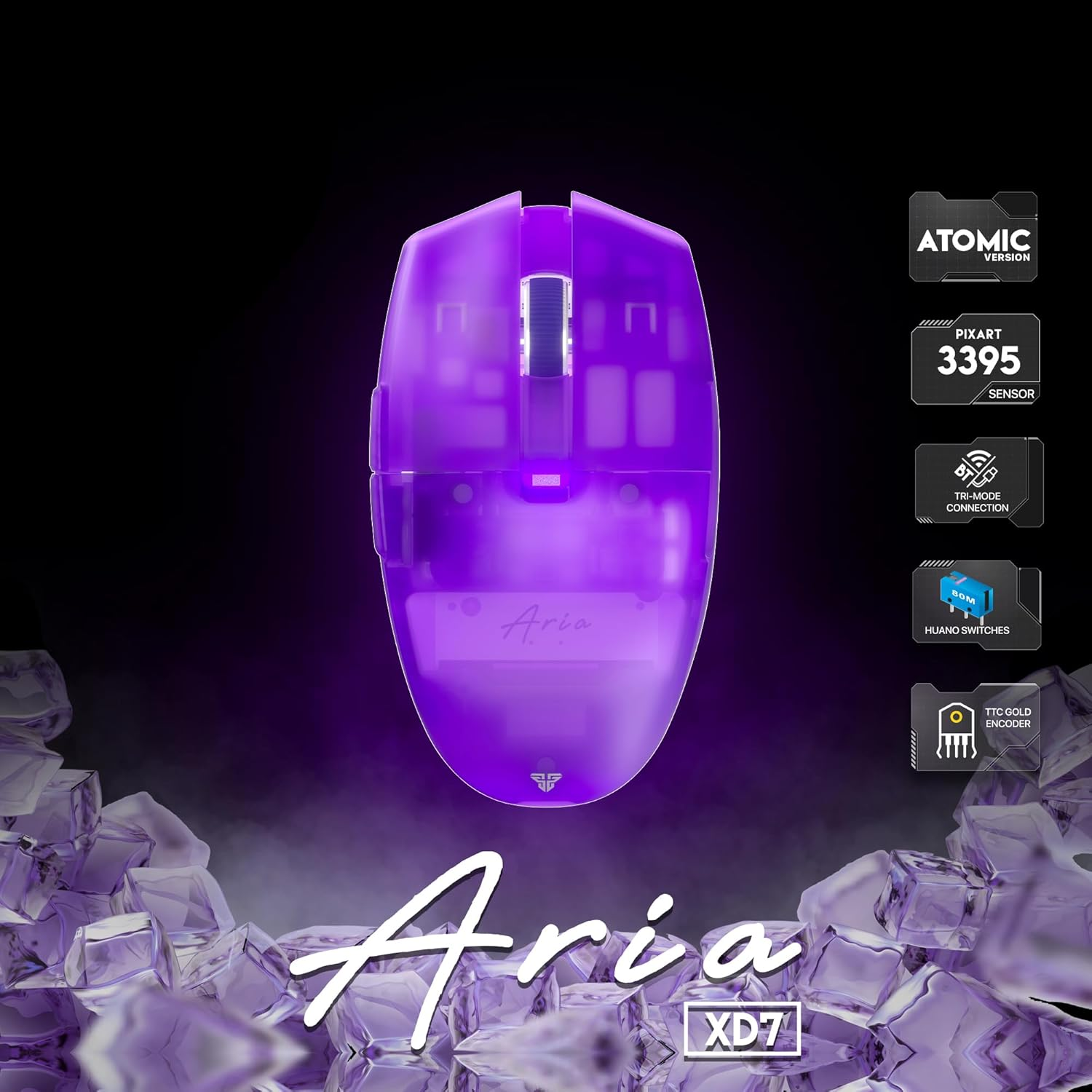 Fantech Aria XD7 Atomic Wireless Gaming Mouse, Tri-Mode Connection Pixart 3395 Gaming Sensor 26000 DPI, HUANO Switches, 59 Grams Lightweight Ambidextrous Egg Shape for PC & Laptop - Purple image number 4