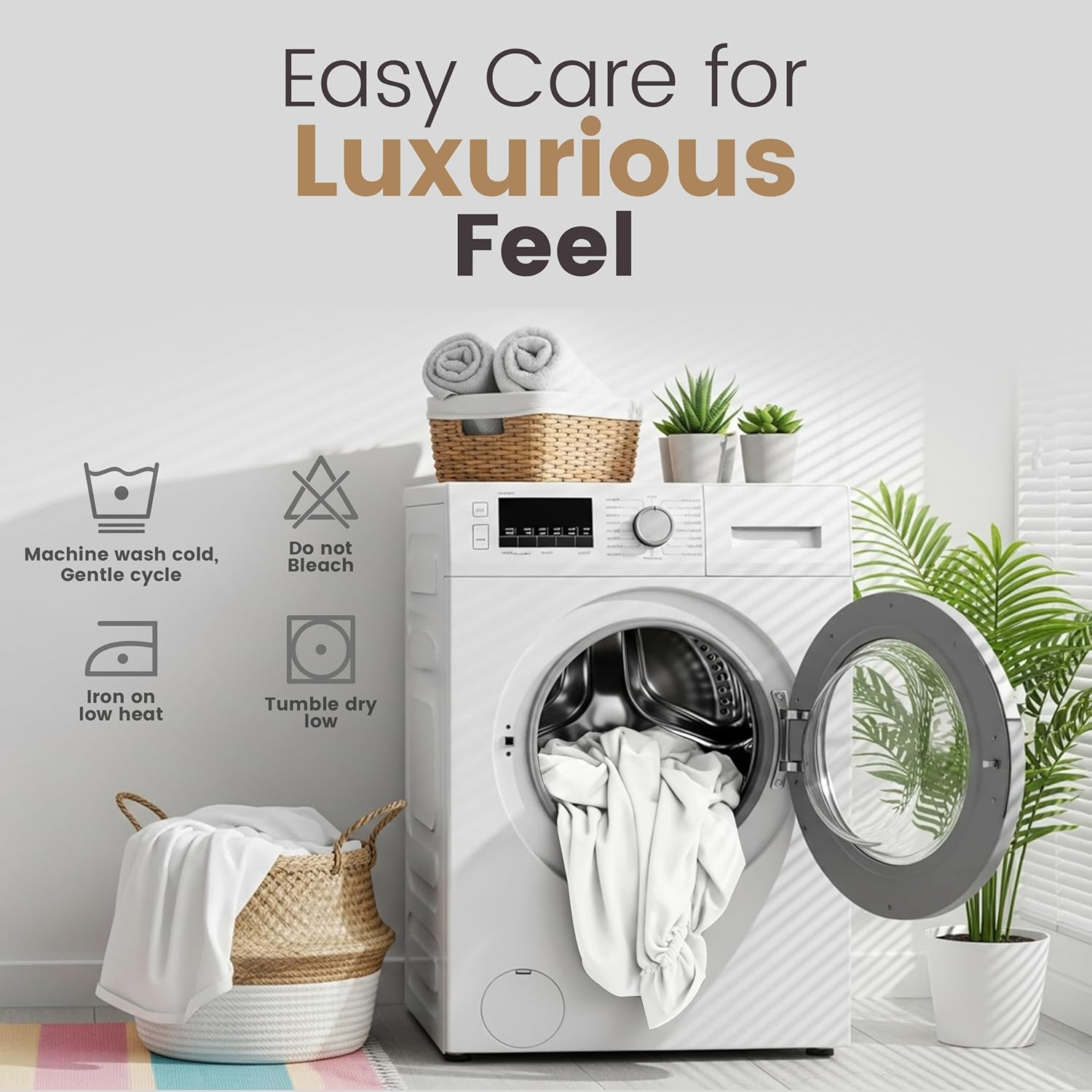 NY Threads Fitted Sheet with 2 Pillow Cases (50X75Cm) - Deep Pocket (35 Cm) (White, King) image number 3