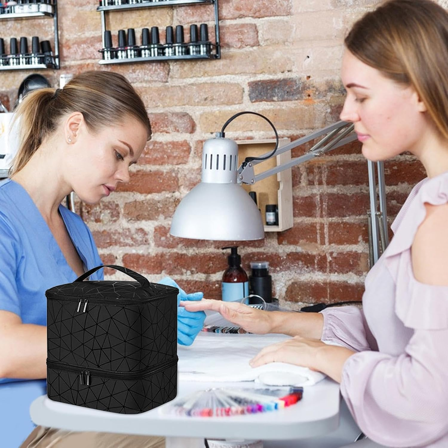 Nail Polish Organizer Case, Double Layer Design Nail Polish Holder Carrying Case, Nail Polish Storage Bag, Holds 30 Bottles Nail Box Organizer Case for Nail Tech and Manicure Tools, Black, Refer To - Pink image number 4