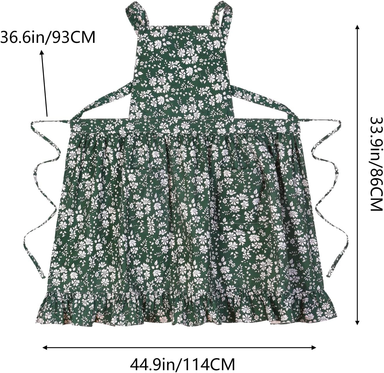 Vintage Pinafore Apron Dress for Women with Pockets Cute Floral Chef Aprons for Kitchen Cooking Baking Gardening image number 2