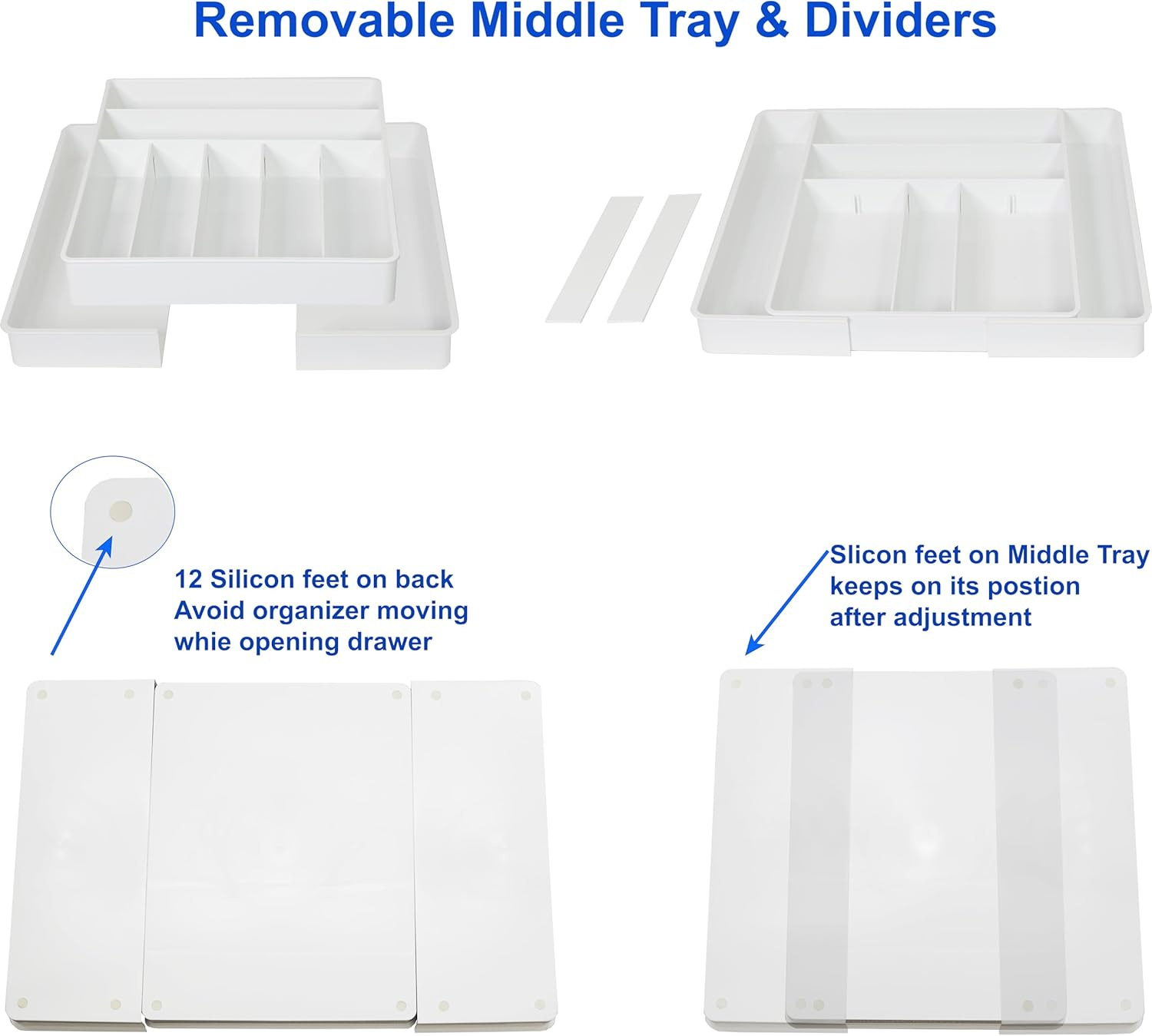 Simplehouseware Expandable Cutlery Drawer Organiser, Adjustable Flatware and Utensil Tray for Kitchen, White image number 3