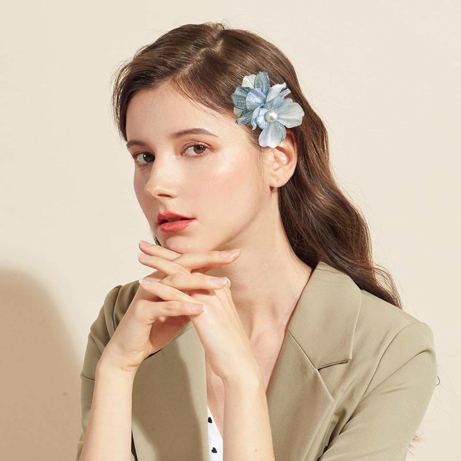 BSITSSS 10 Pieces Flower Hair Clips, Colorful Peony Pearls Hairpin, Artificial Flower Hair Pins for Women Girls Summer Hawaiian Beach Wedding Hairs Accessories image number 4