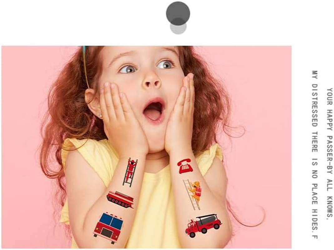 Shalve Cartoon Fire Engine Temporary Tattoos Waterproof Fake Tattoos Stickers Gift Idea Fillers Birthday Party Favour Supplies School Prizes Rewards Holiday D&eacute;cor Classroom Rewards image number 1