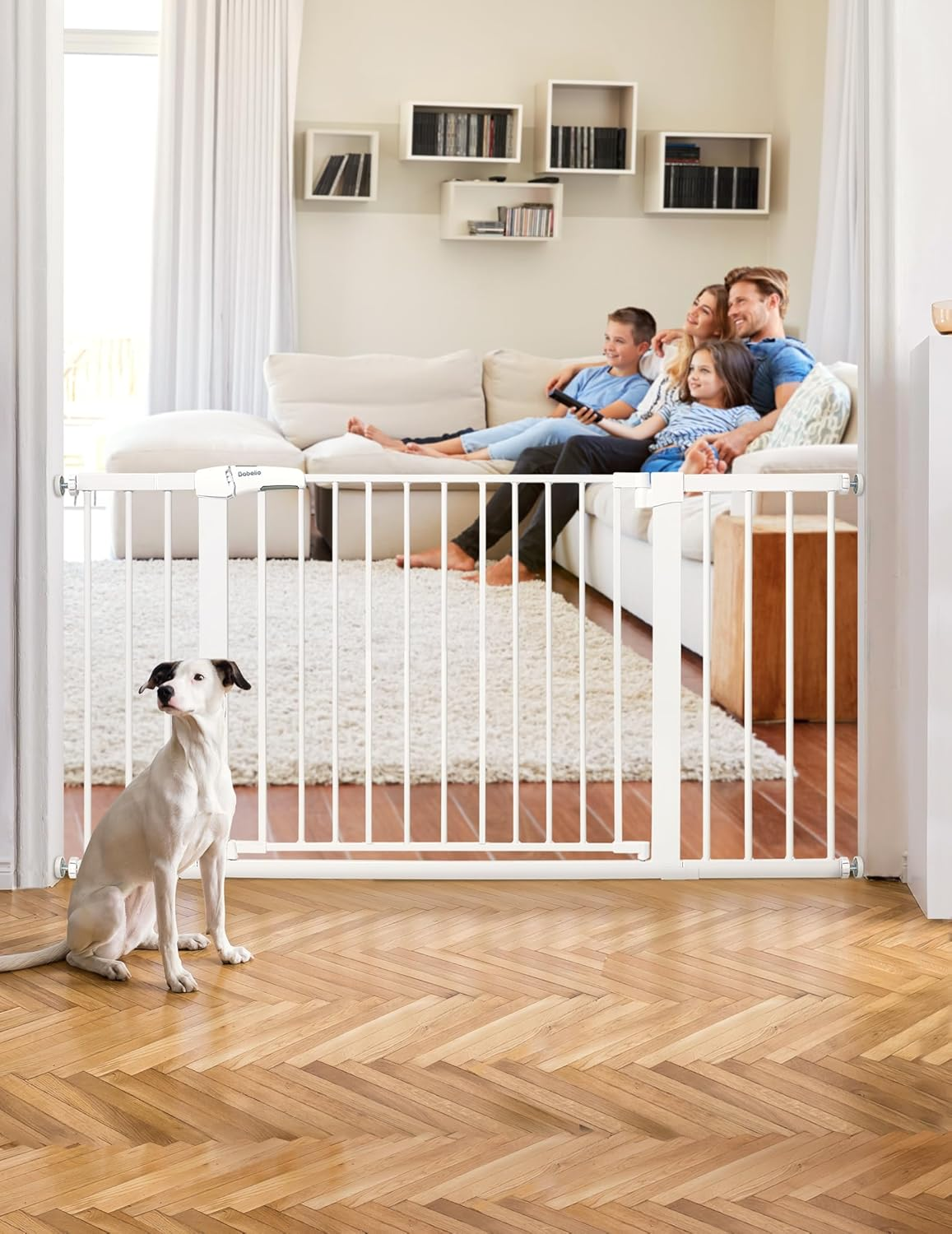 BABELIO 36-57" Extra Wide Baby/Dog Gate, Auto Close for the House, Stairs and Doorways, Pressure Mounted for Pet with Large Walk Thru Door, No Need Tools and Drilling, Black