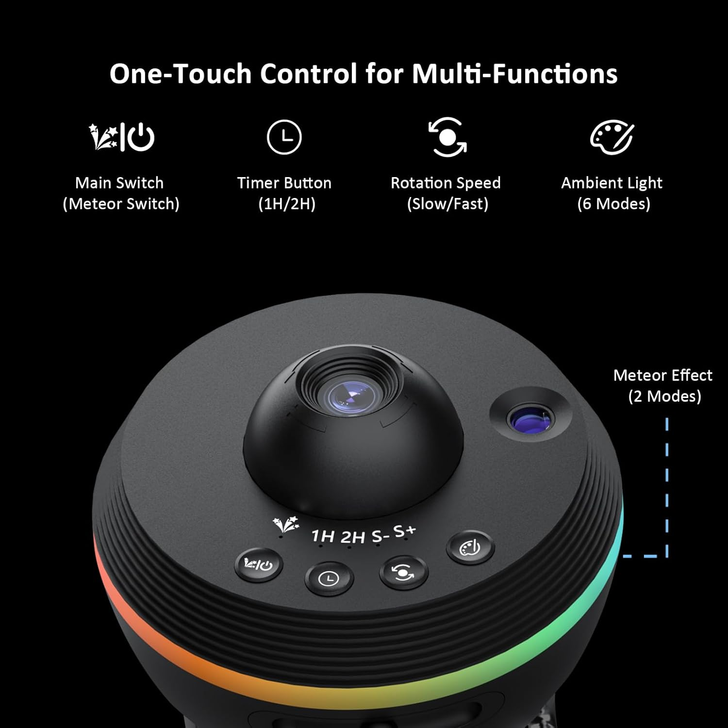 Ainael Galaxy Projector, Star Projector, Planetarium, Night Light, Ceiling, Space, Starry Sky, Projector with Strip Light, Meteor and Galaxy, Projector for Kids, Bedroom (Black) image number 2