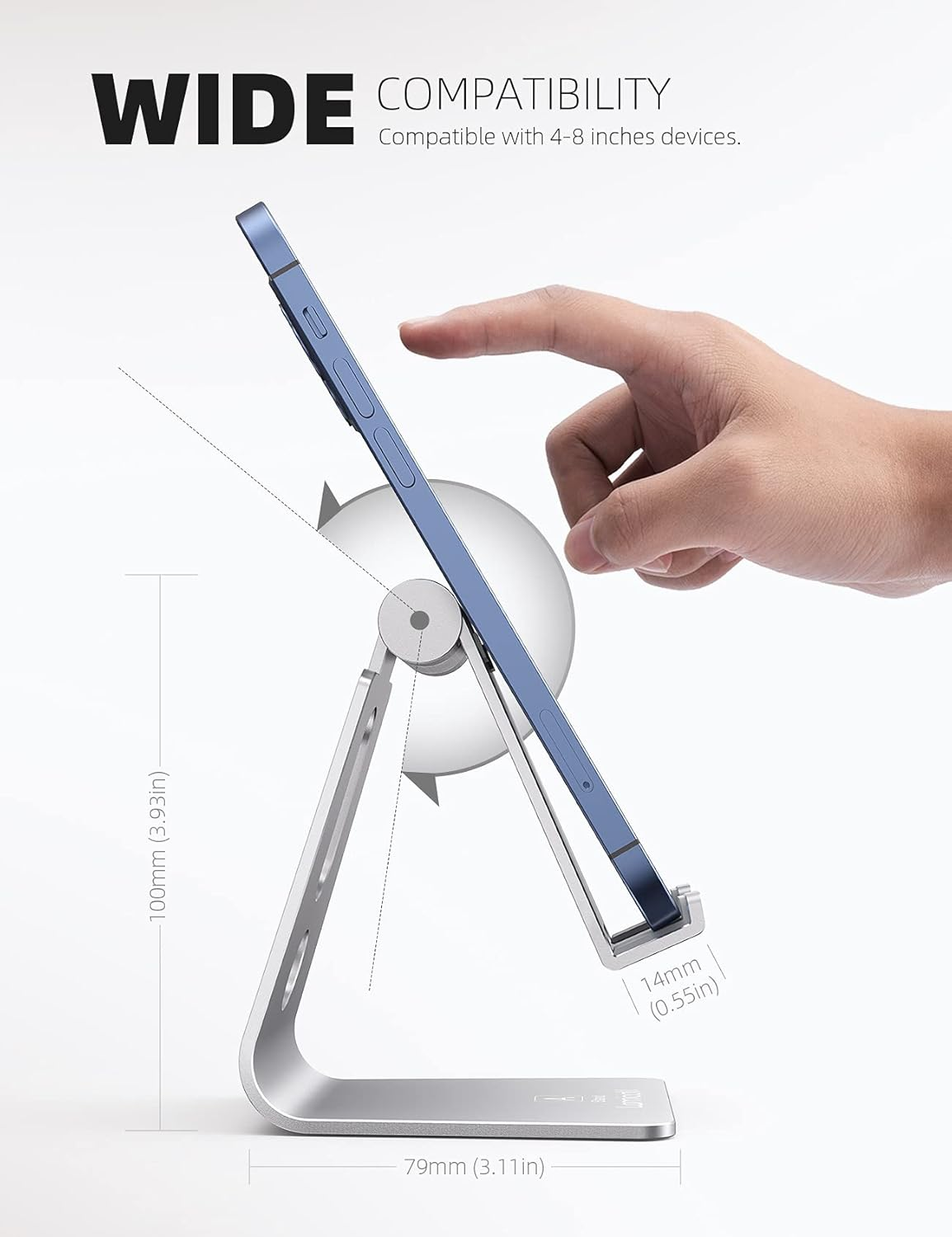 Adjustable Cell Phone Stand, Lamicall Phone Stand : [Update Version] Cradle Dock Holder Compatible with Iphone Xs XR 8 X 7 6 6S plus SE 5 5S 5C Charging, Accessories Desk, Android Smartphone - Sliver image number 5