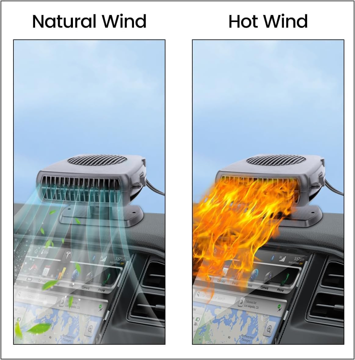 Car Heater 12V, Portable Car Heating/Cooling Fan 2 in 1, Car Windscreen Defogger Defroster Anti-Fog, 360&deg; Adjustable Low Noise for Vehicles image number 6