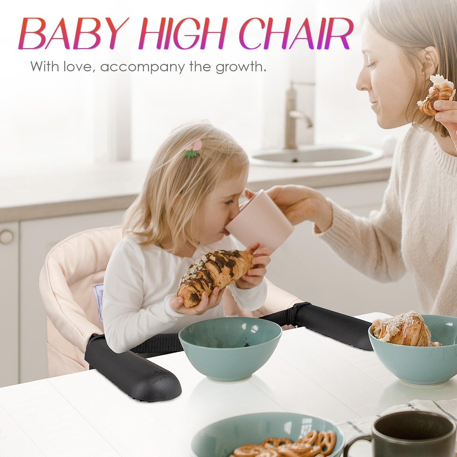 Hook on High Chair,High Chair for Babies and Toddlers 6-36 Months,Portable and Foldable High Chair for Home and Travel-Includes Storage Bag(Khaki) - Khaki image number 3