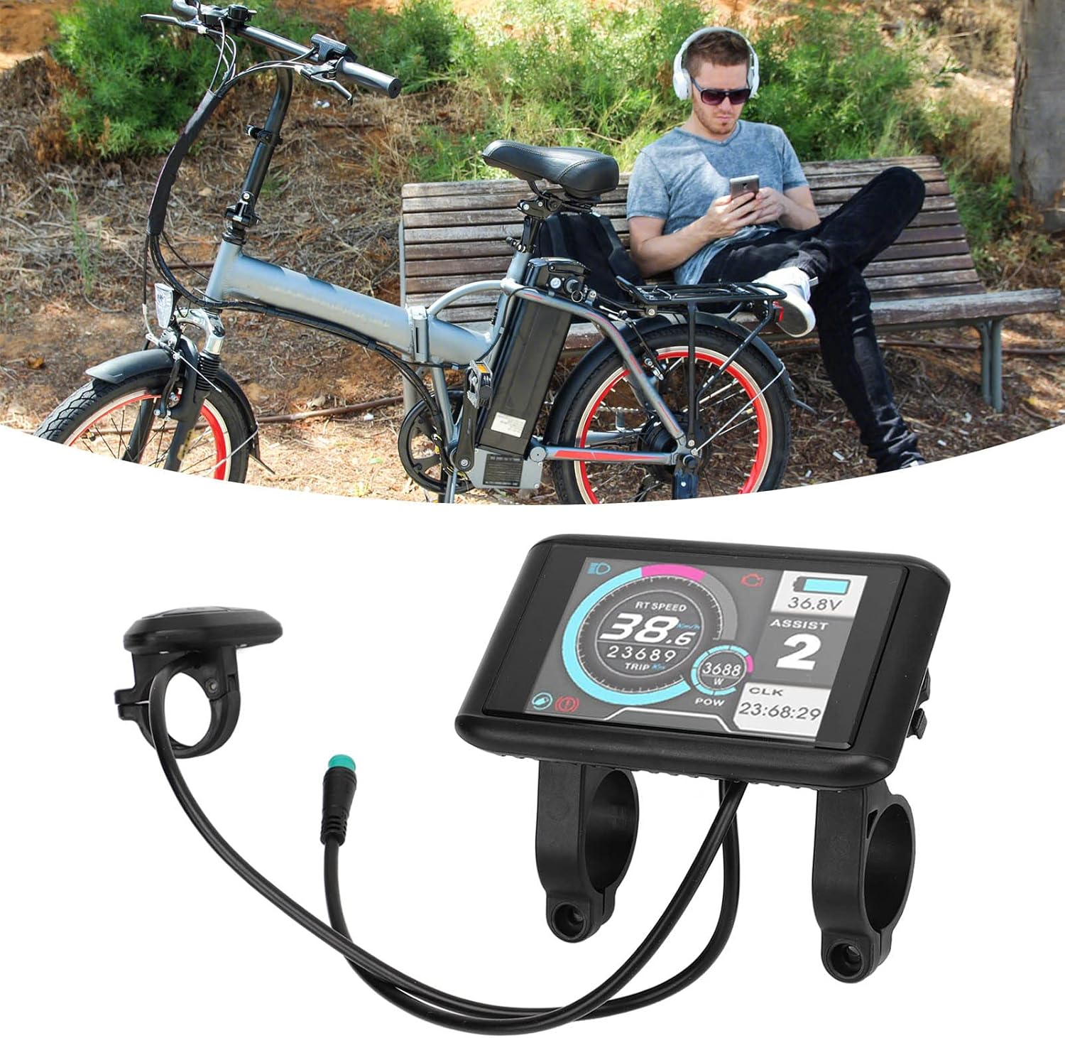 Electric Bike Panel, UKC1 Color ABS Material LCD Display with Water Proof Connector, Suitable for Electric Bike Scooter