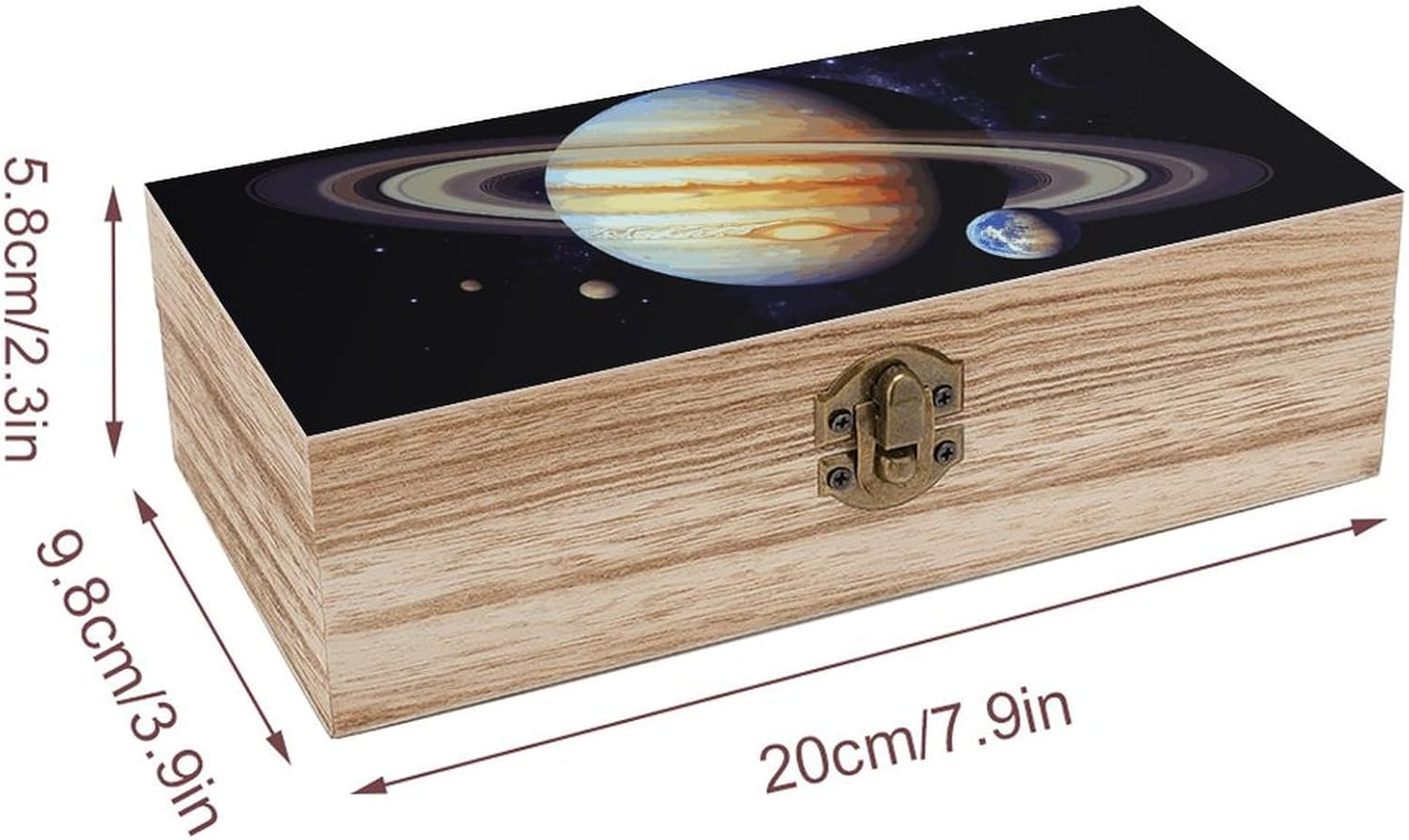 Planet Jupiter Wooden Box Wood Wedding Keepsake Boxes with Lids Small Decorative Boxes Lightweight Wooden Memory Storage Box for Crafts Keepsakes Jewelry Photo Letter Storage image number 2