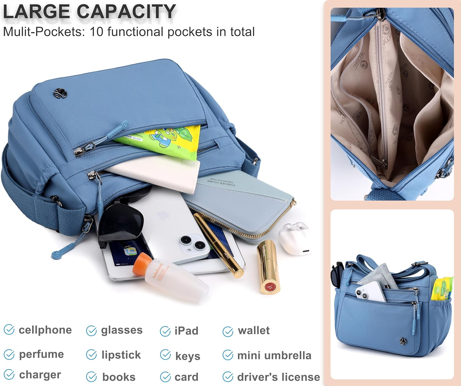 Casual Crossbody Bag with anti Theft Pocket - Women Lightweight Water-Resistant Purse Bag - Beige image number 5