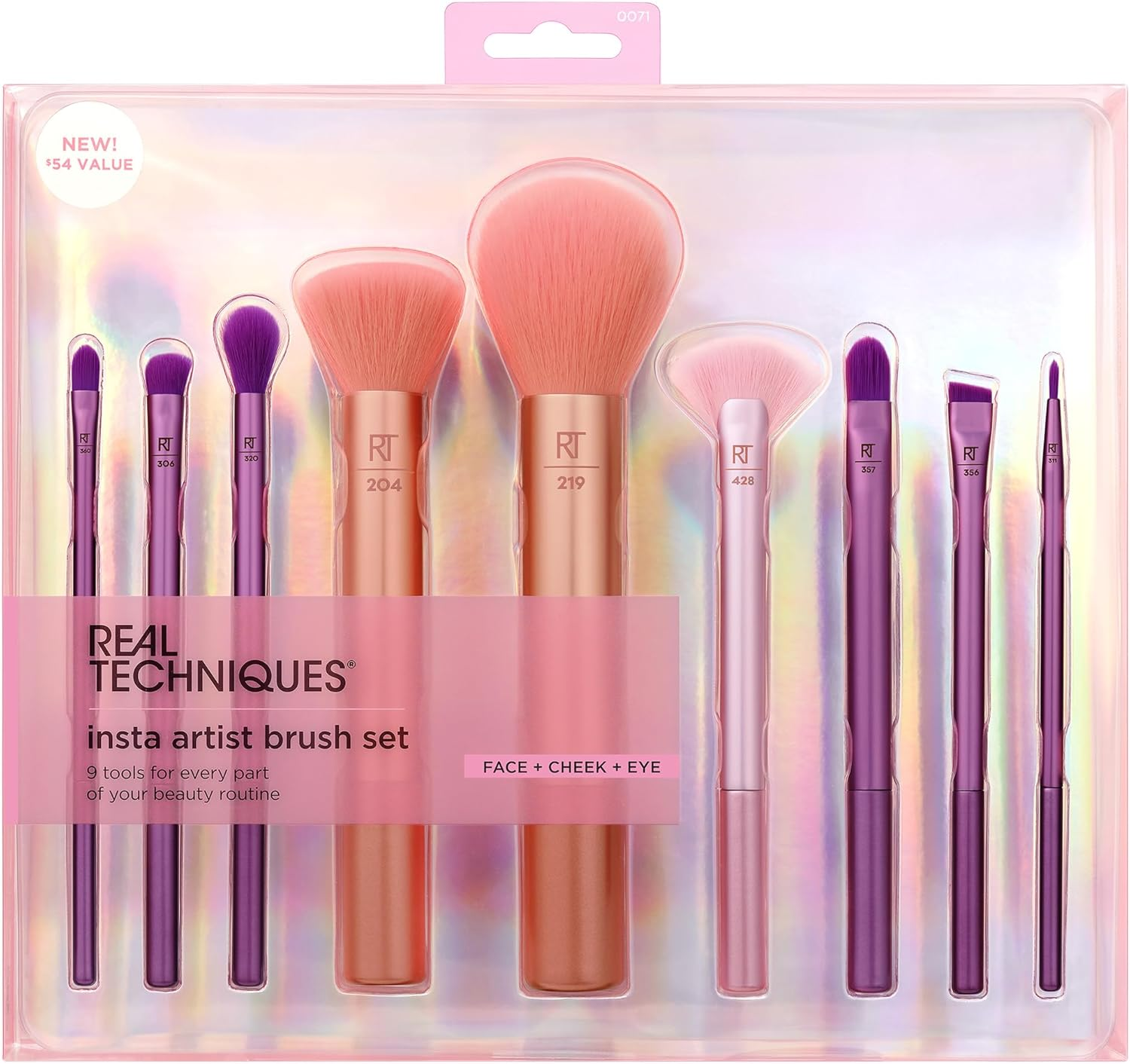Real Techniques Insta Artist Brush Kit, Face, Cheek & Eye Brush Set, Makeup Brush Kit, for Foundation, Blush, Bronzer, Concealer, & Eyeshadow, Professional Quality Makeup Tools, 9 Piece Set image number 2