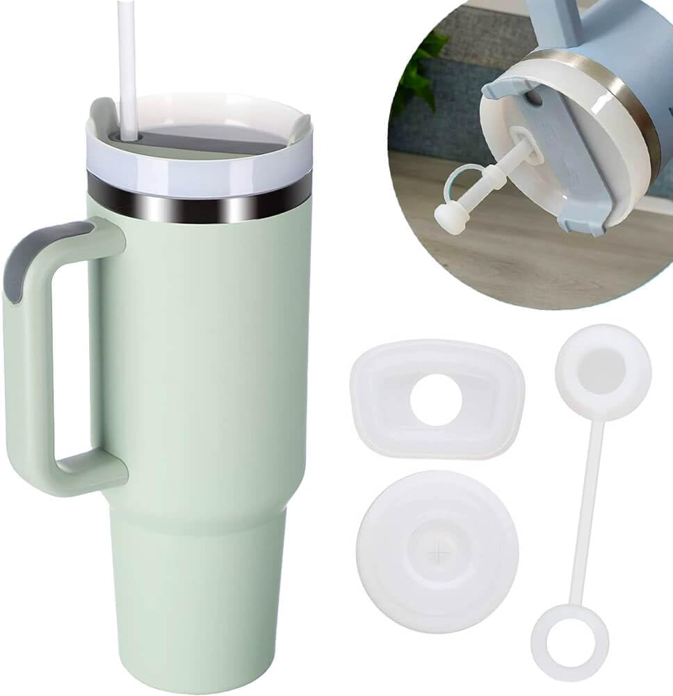 40 Oz Tumbler with Handle and Straw Lid, Insulated Reusable Stainless Steel Water Bottle Travel Mug Cupholder Use, Gifts for Women Men Him Her, Black Leopard